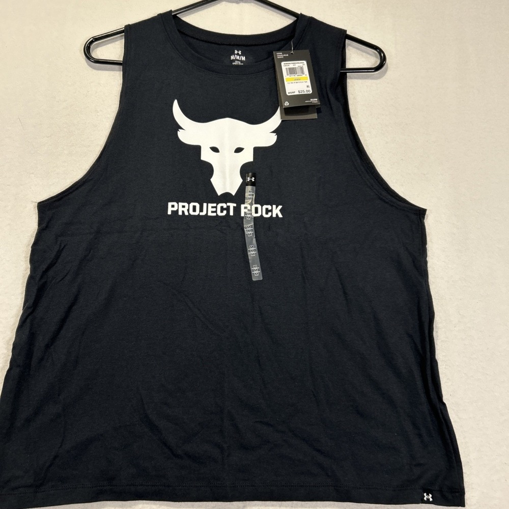 Under Armour Project Rock Tank Womens Muscle Tee Size Medium Loose Fit Black